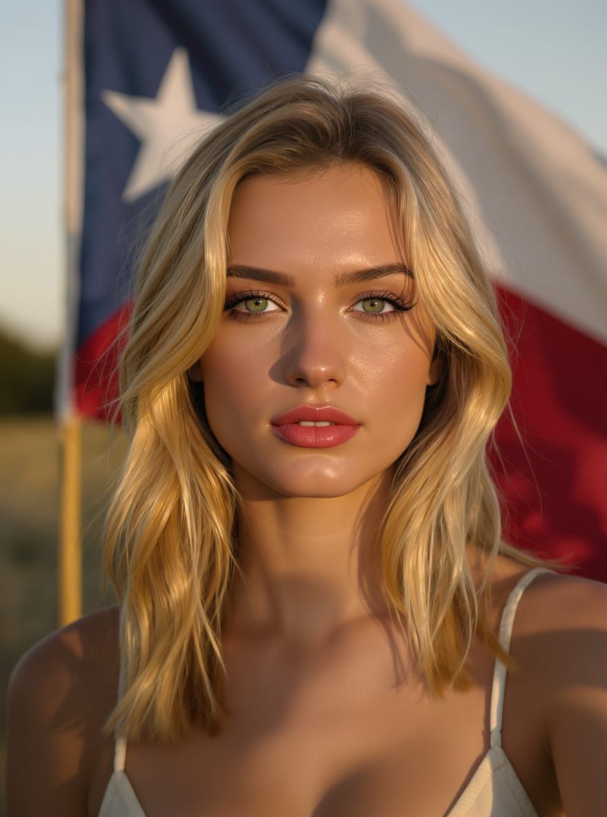 Green-Eyed Woman in Texas Sunlight, Realistic Portrait