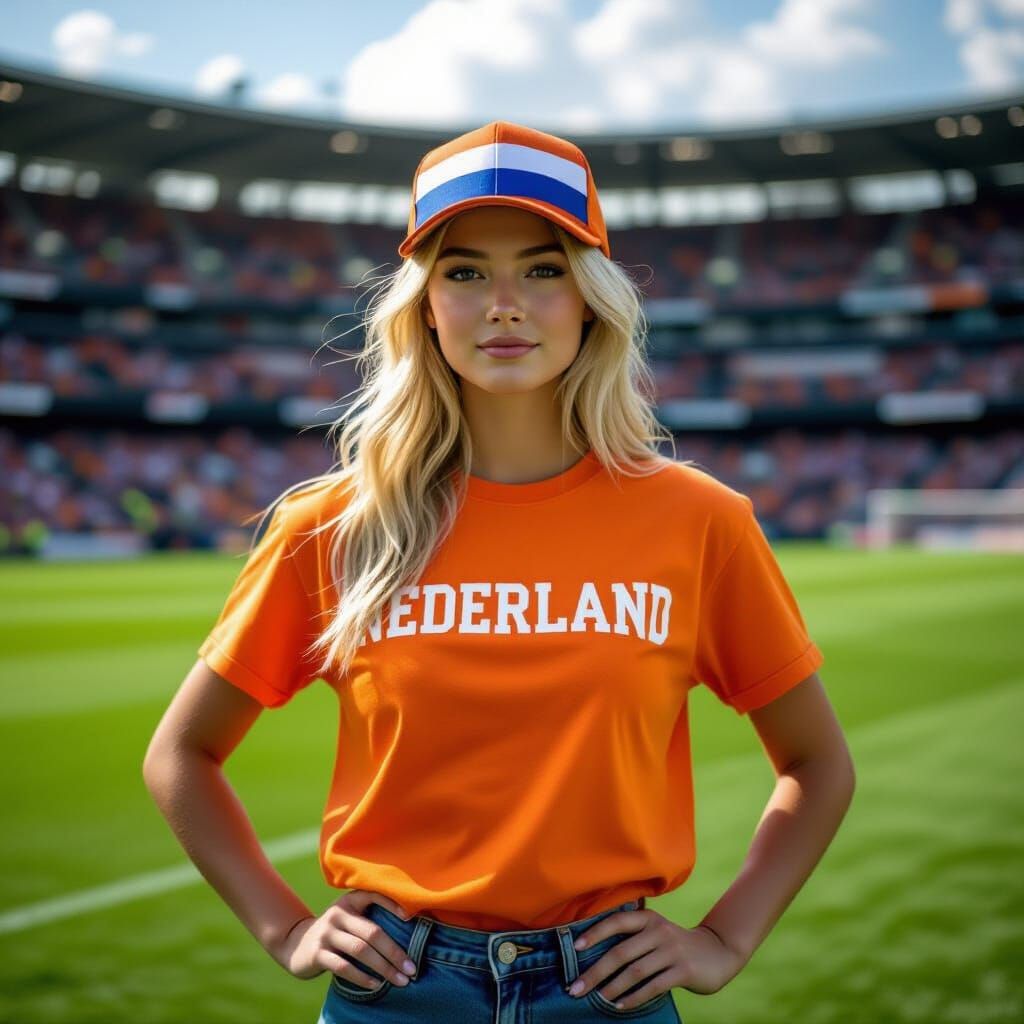 Teenager in Dutch Flag Cap on Soccer Field