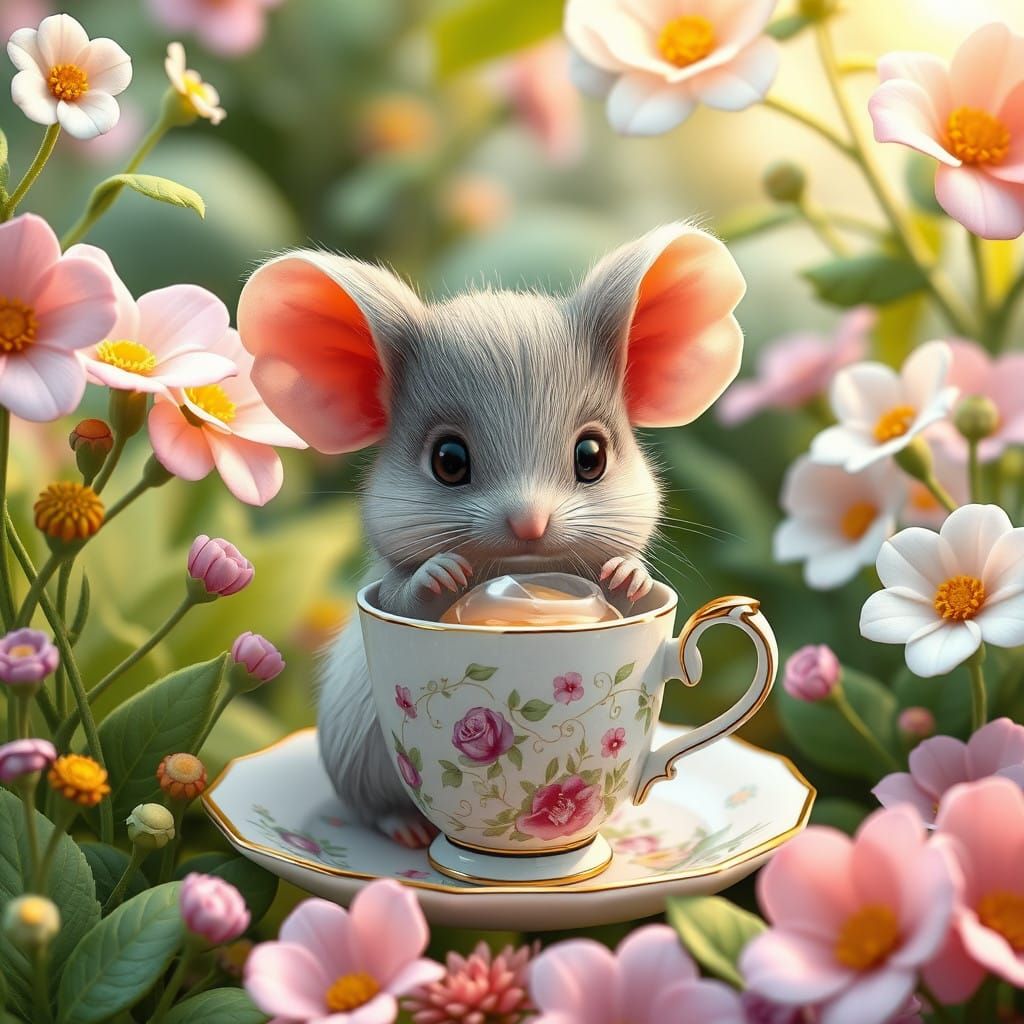 Whimsical Mouse in a Delicate Garden Oasis
