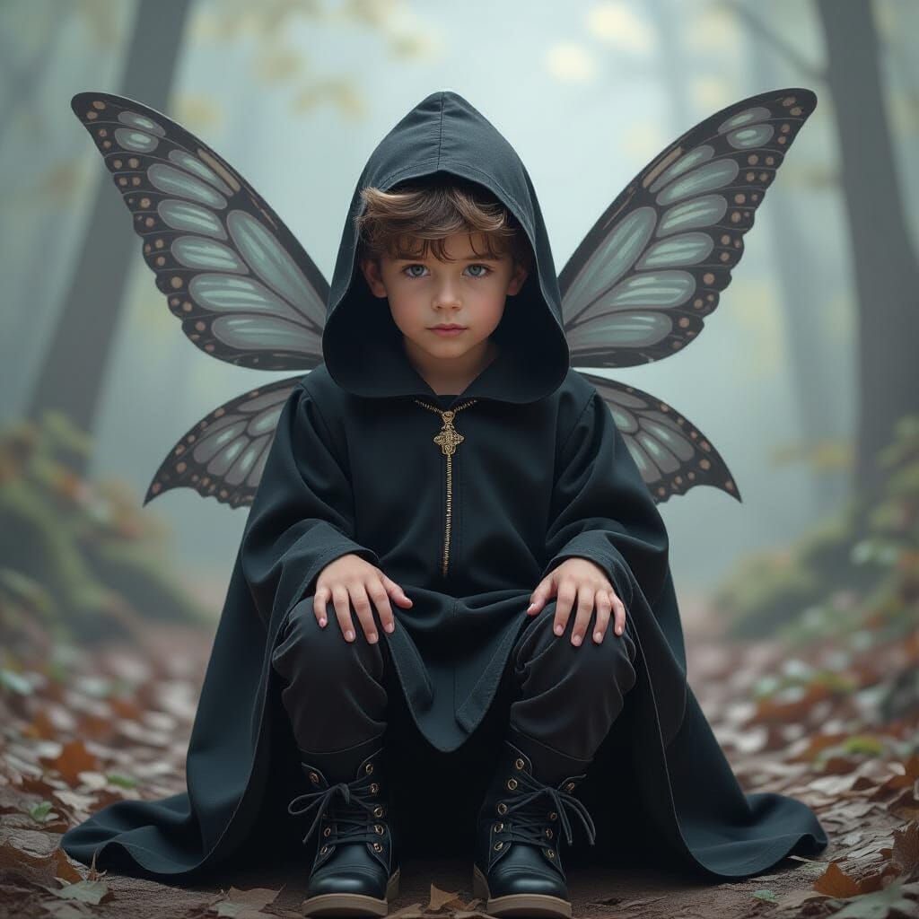 Ethereal Boy With Fairy Wings in Mist