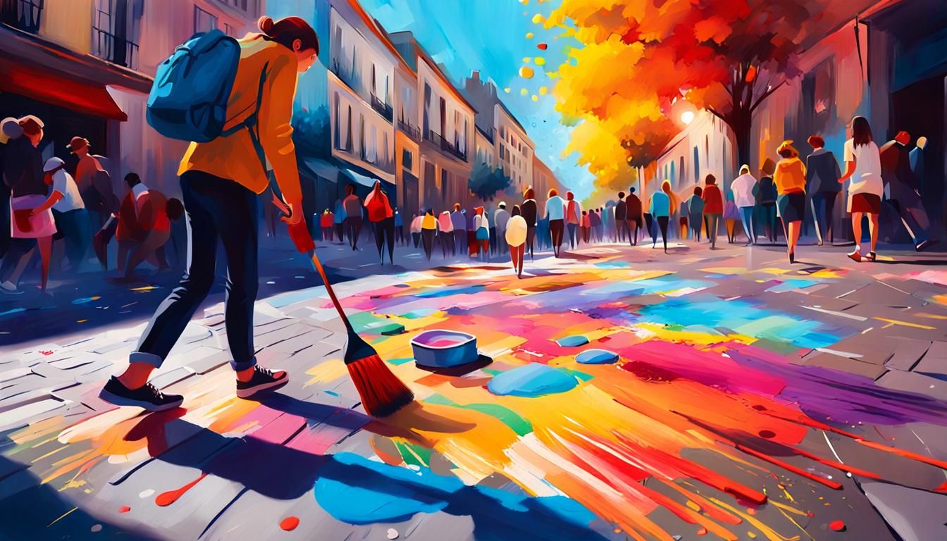 Vibrant Street Art in Impressionist Oil Painting Style
