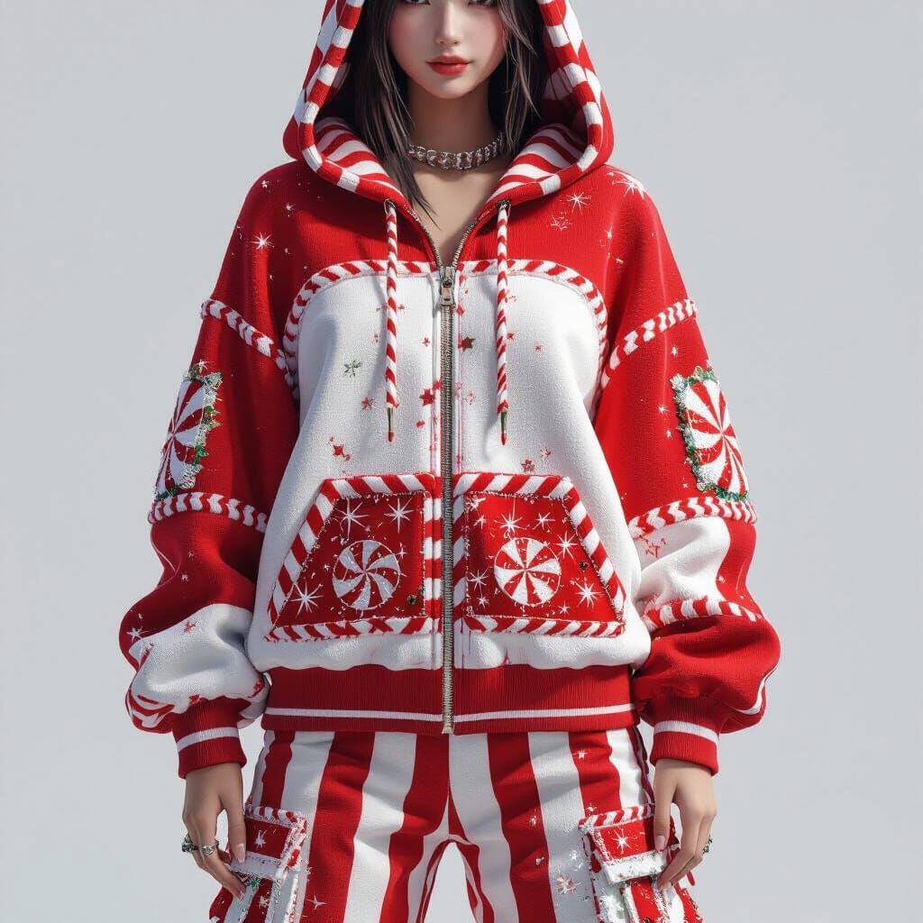 Candy Cane Anime Model in 3D Digital Art