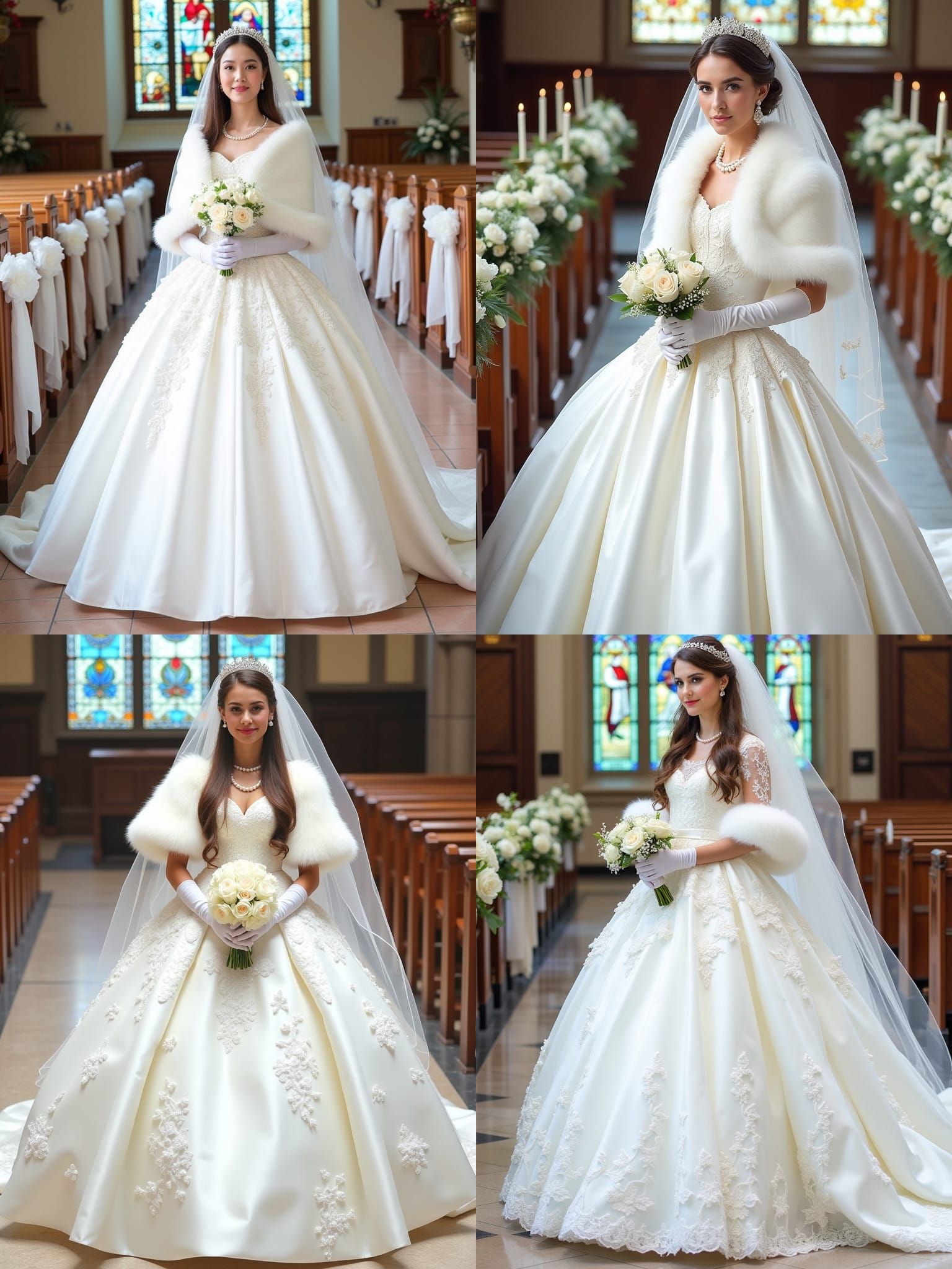 Elegant Bride in White Satin Gown and Veil