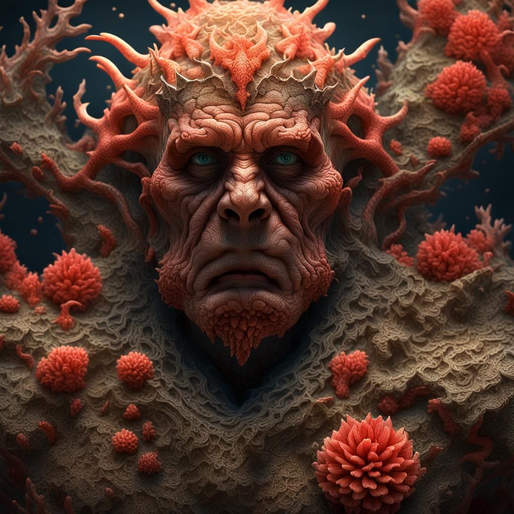 Frightful Man with Coral Skin in Dark Fantasy Style
