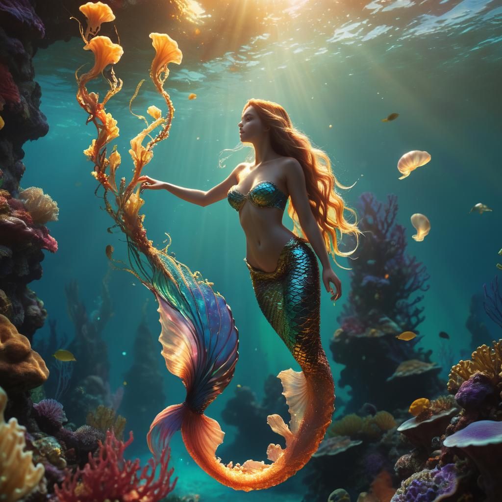 Mermaid in Coral Reef, Digital Matte Painting