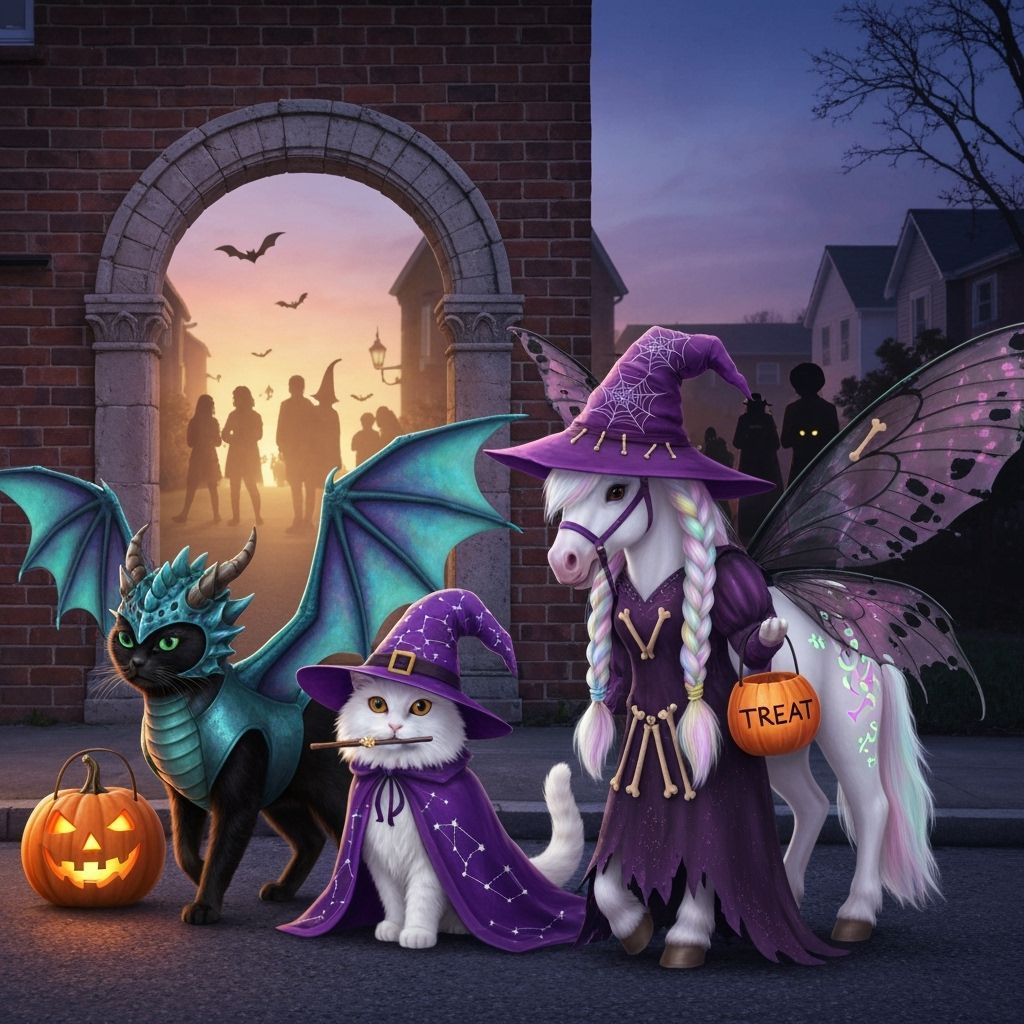 Whimsical Halloween Scene with Fantastical Creatures