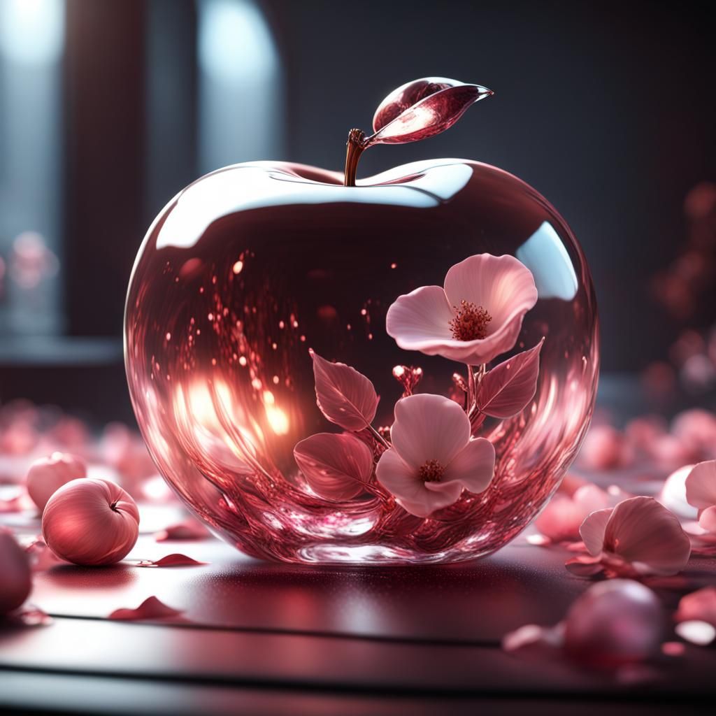 Dramatic Glass Apple with Flower Petals
