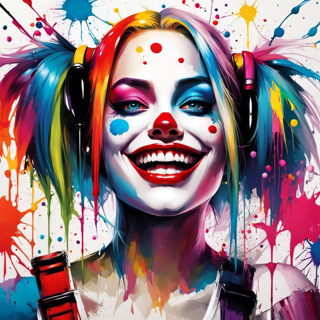 Harley Quinn Portrait in Abstract Impasto Style
