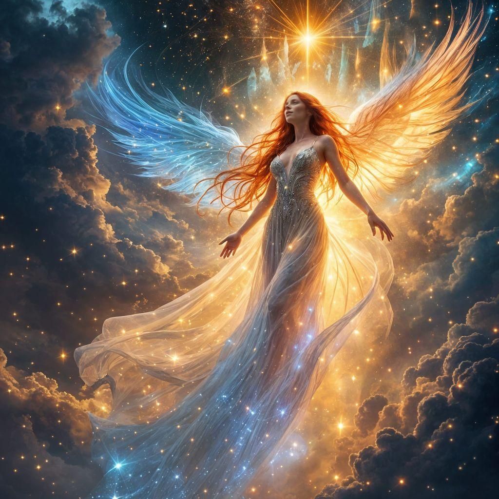 Ethereal Woman Ascends to Heaven as Angelic Light
