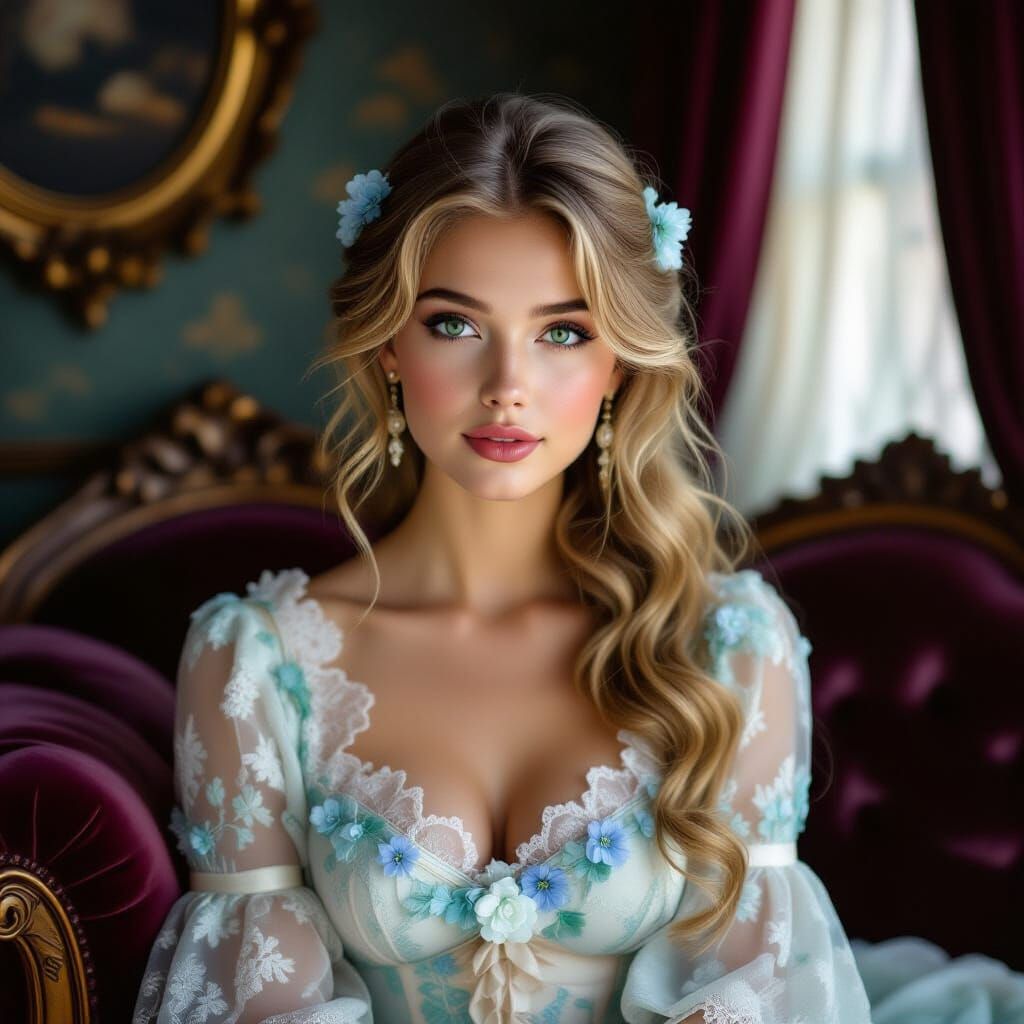 Young Woman in Chantilly Lace with Emerald Eyes