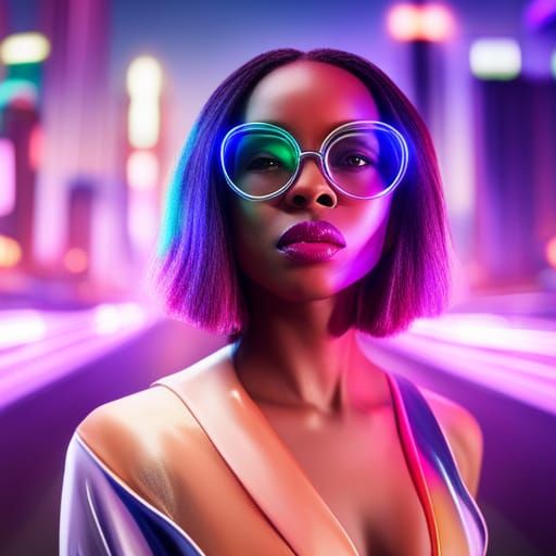 Futuristic Neon City Portrait of a Black Girl