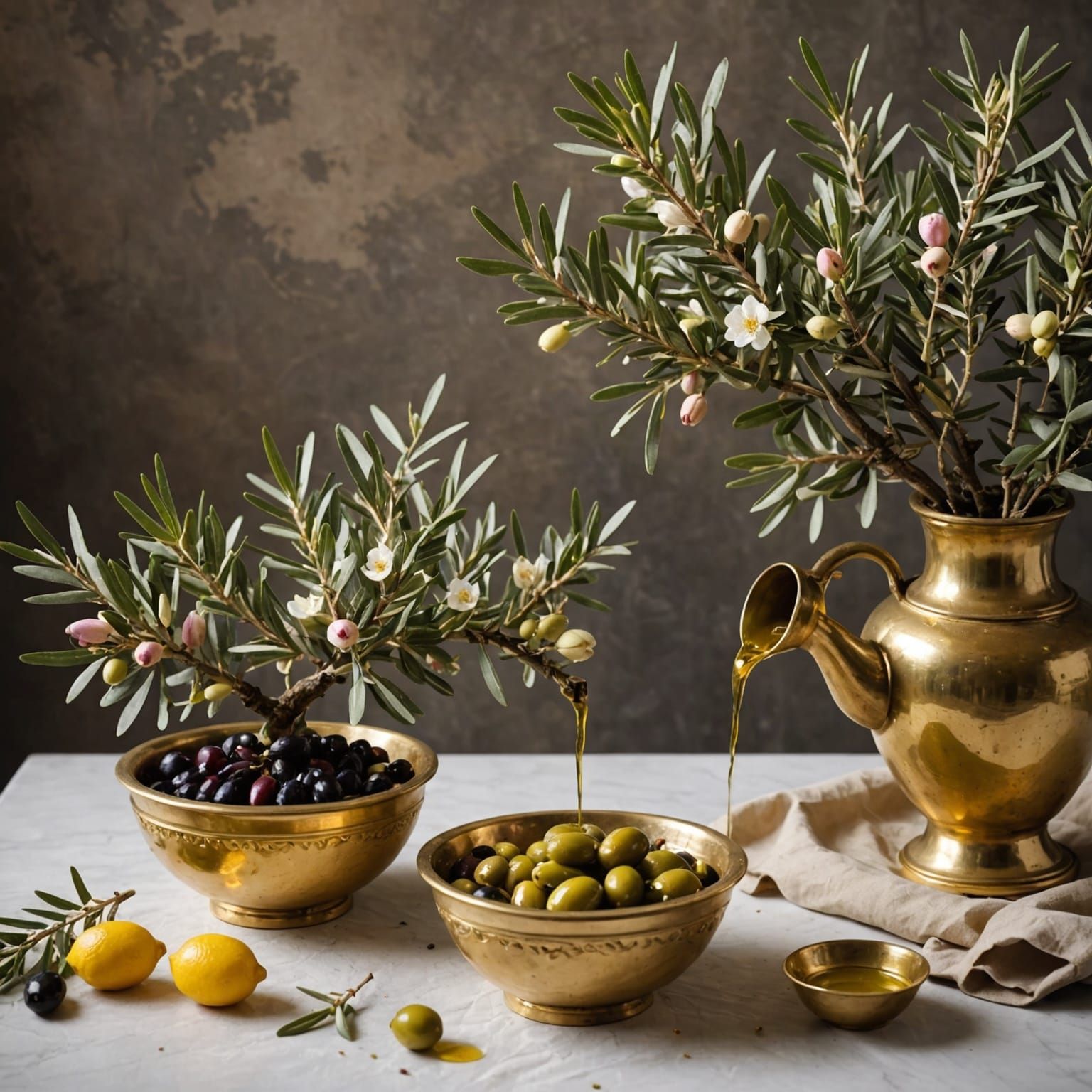 Olive Trees and Golden Bowl Still Life
