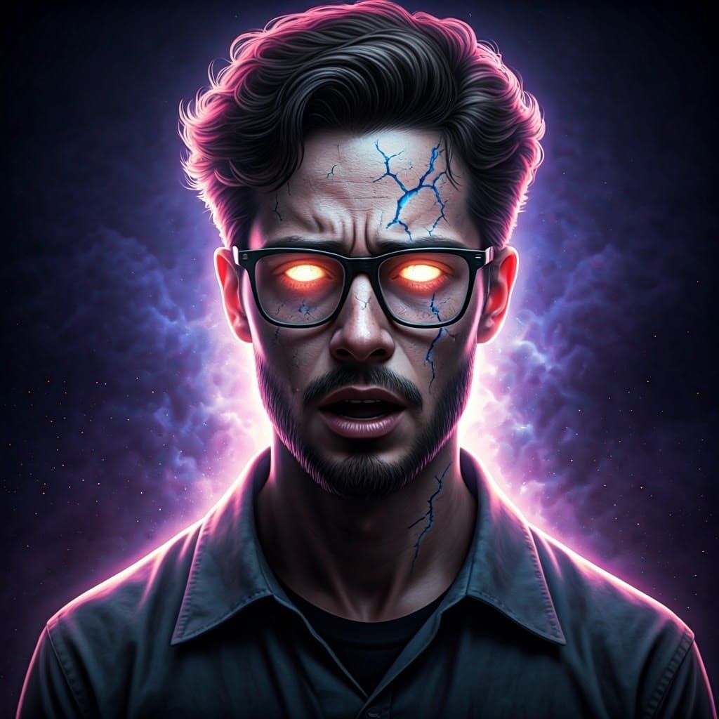 Hyperrealistic Portrait of Desperate Man Pleading to Angelic...