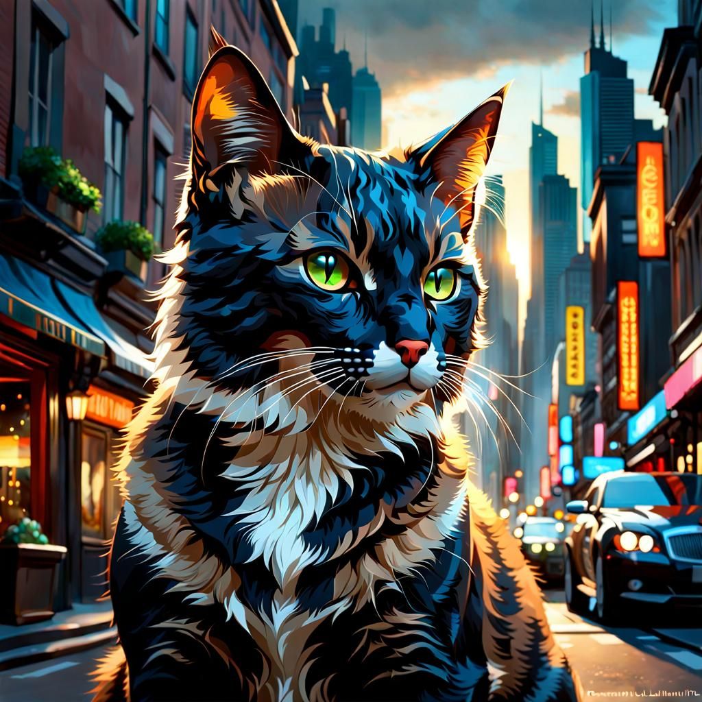 Robotic Cat Transformer in Cosmopolitan City