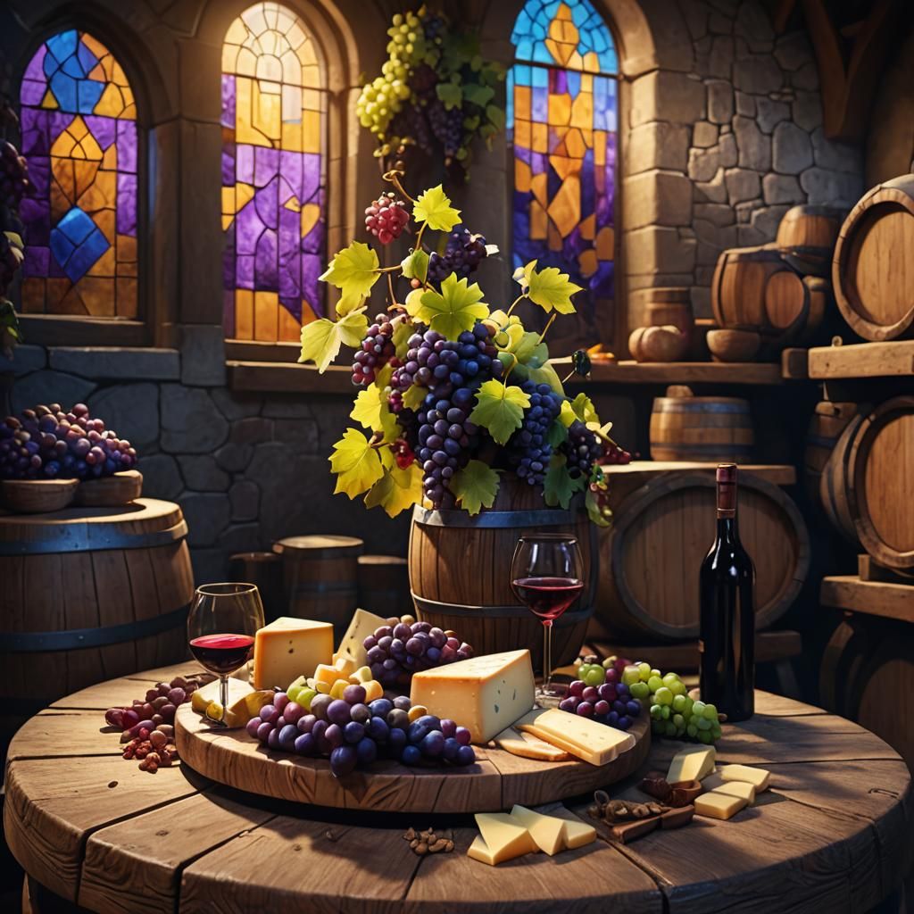 Cheese Board in Winery Cellar: Fantasy Concept Art