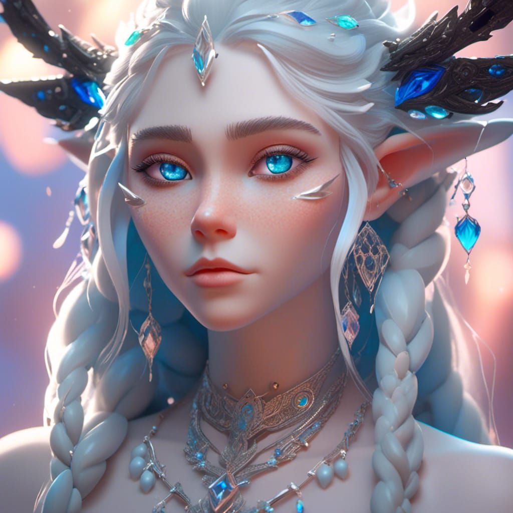 Grey Elf with Braids in 3D Digital Art