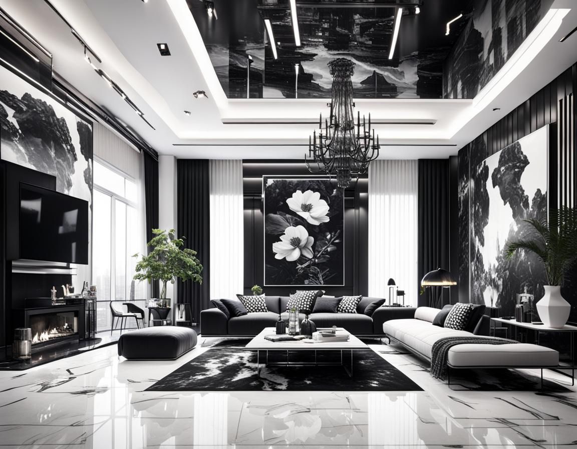 Modern Black and White Living Room: Digital Matte Painting