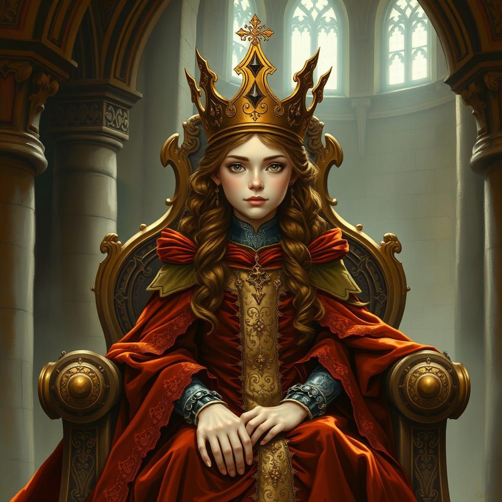 Medieval Queen in Alphonse Mucha Inspired Castle
