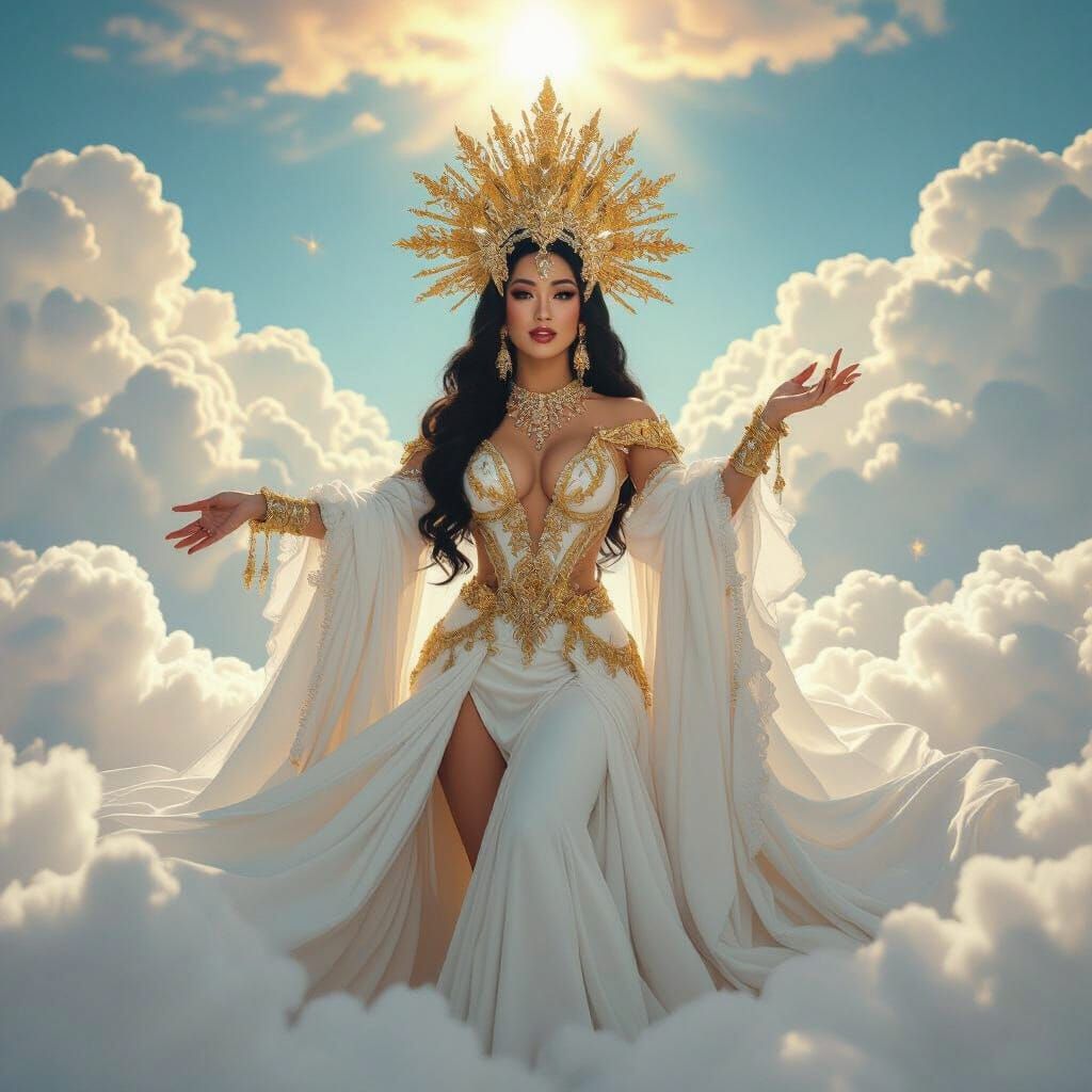 Regal Filipina Drag Queen in Heavenly Clouds