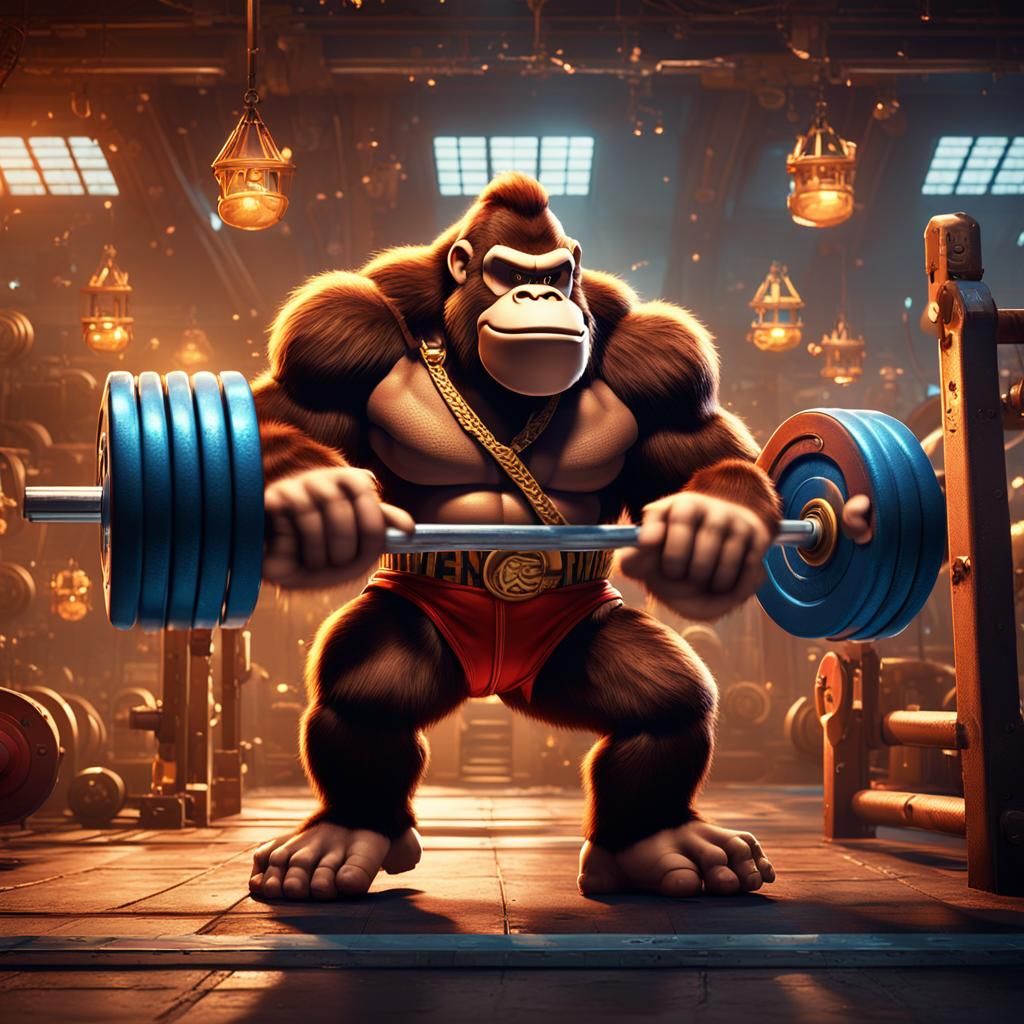 Cartoon Donkey Kong Powerlifting: Epic Gym Scene