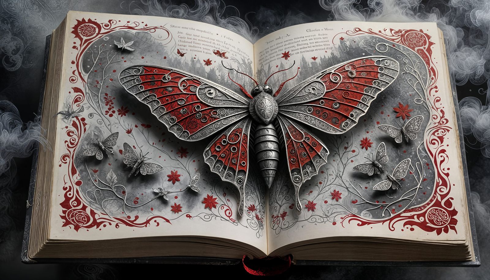 Mystical Book of Moths with Silver Etchings