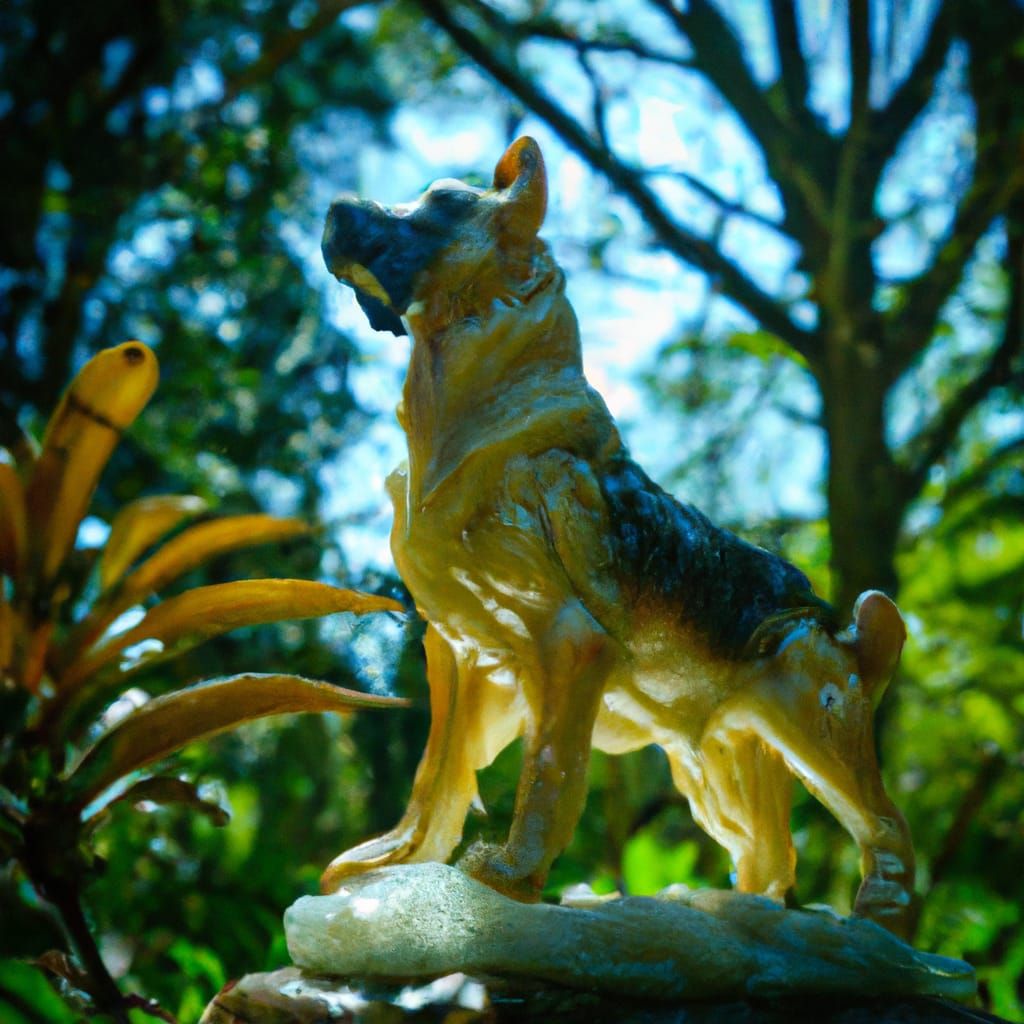 Glass German Shepherd in Forest, Detailed Matte Painting