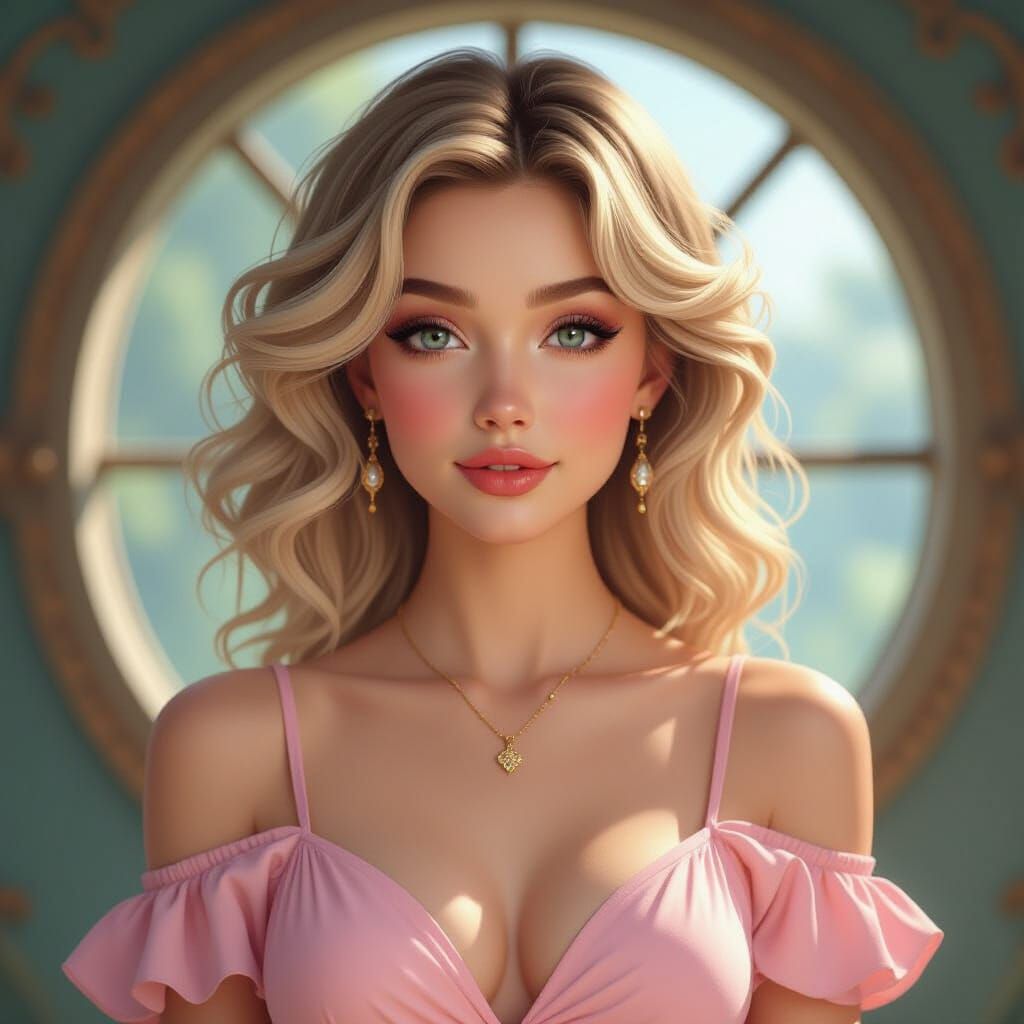 Blonde Woman Portrait in Fantasy Realism Style