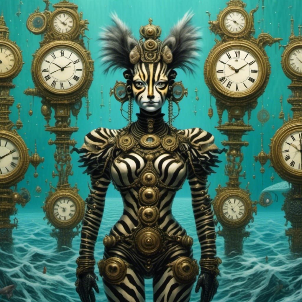 Clockwork Android in Ocean, Steampunk Style