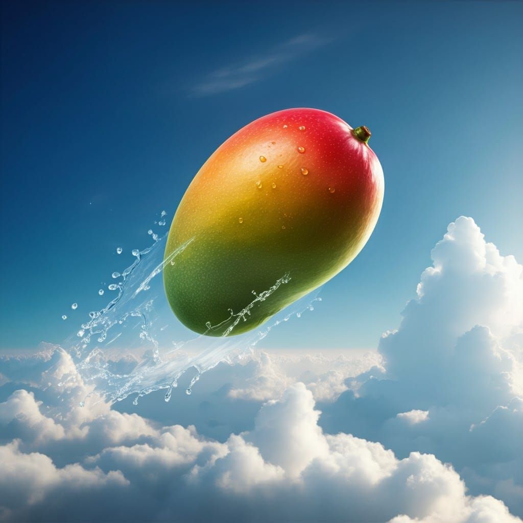Mango Soaring Through Troposphere, Matte Painting Style