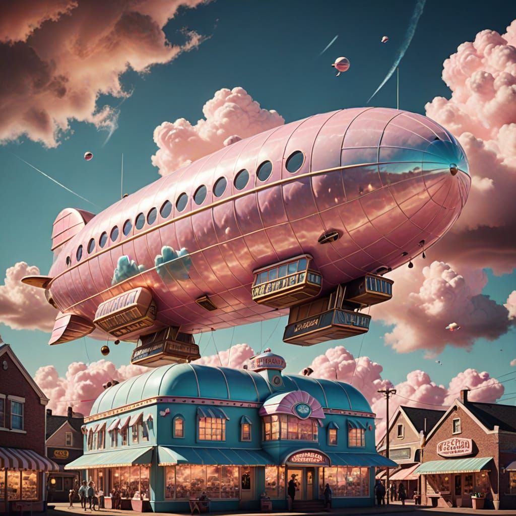 Retro-Futuristic Cotton Candy Airship Advertisement