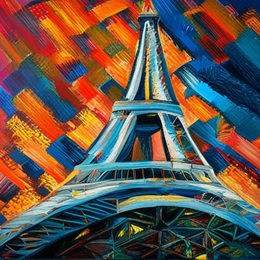 Eiffel Tower at Night as Impasto Oil Painting