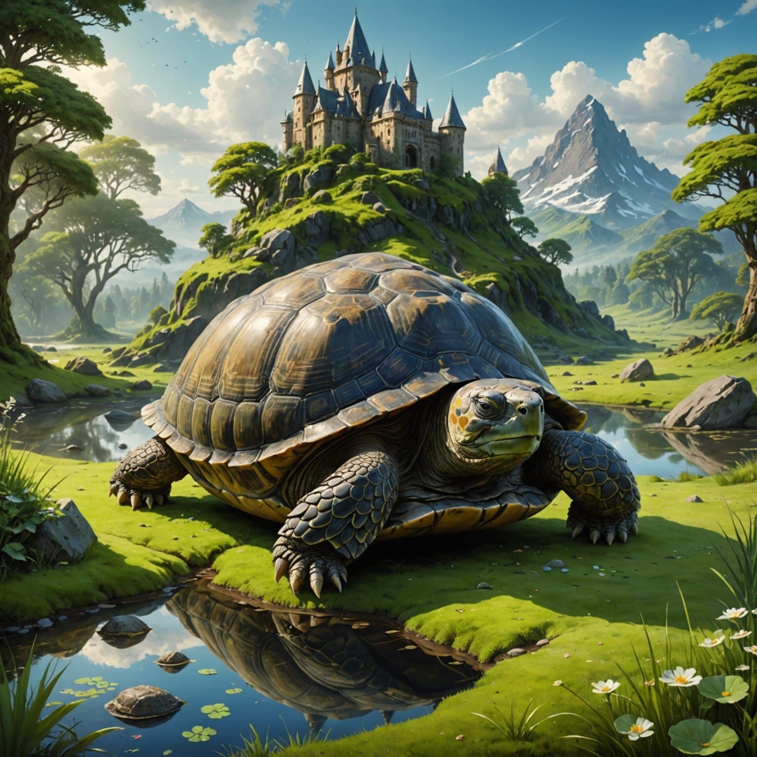 Giant Tortoise Hill With Ecosystem at Golden Hour