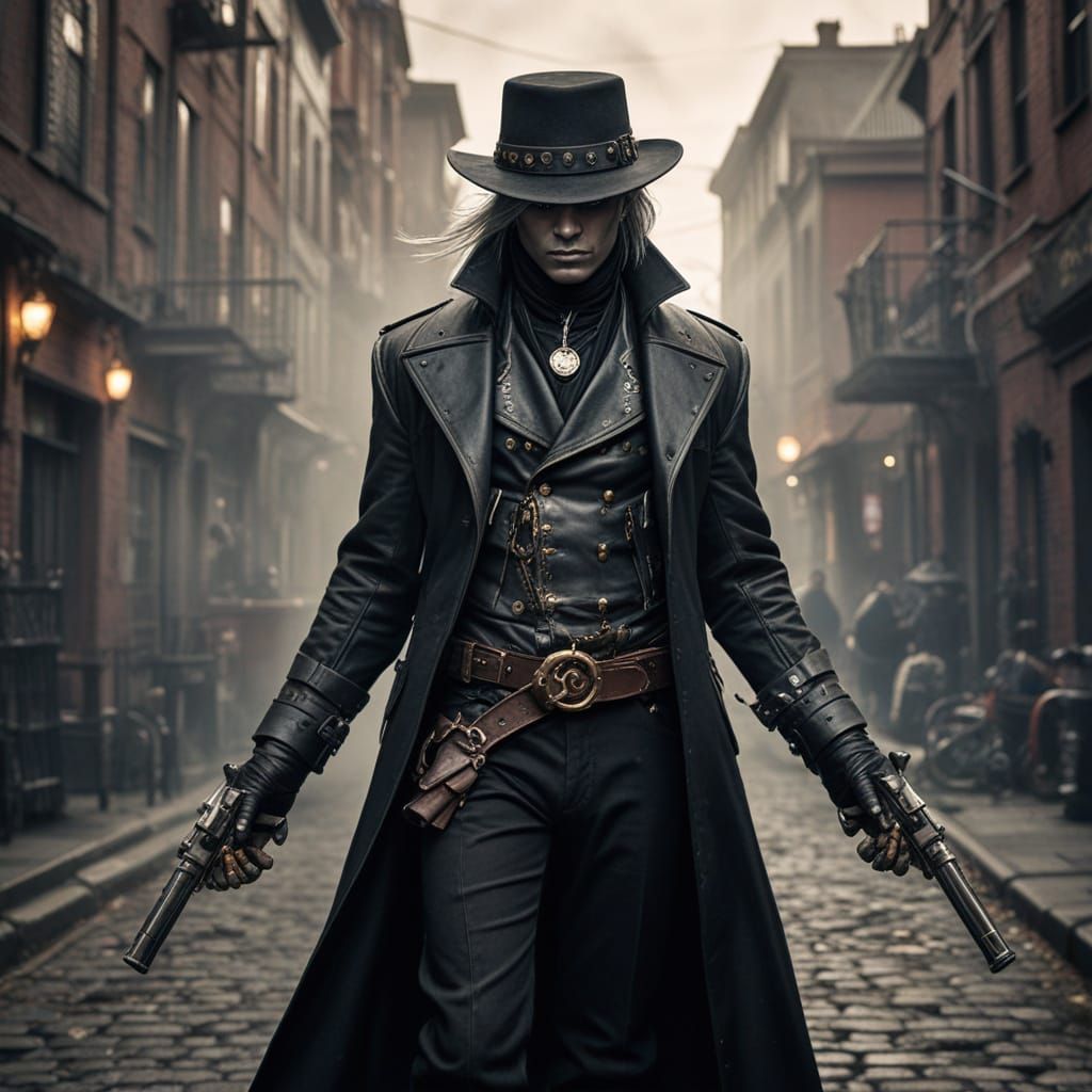 Steampunk Drow Gunslinger in Industrial Style
