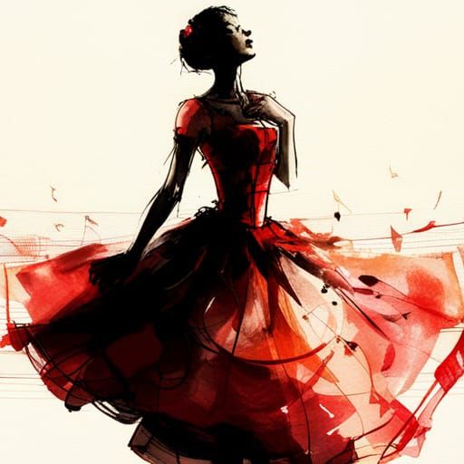 Woman Dancing in Musical Note Dress