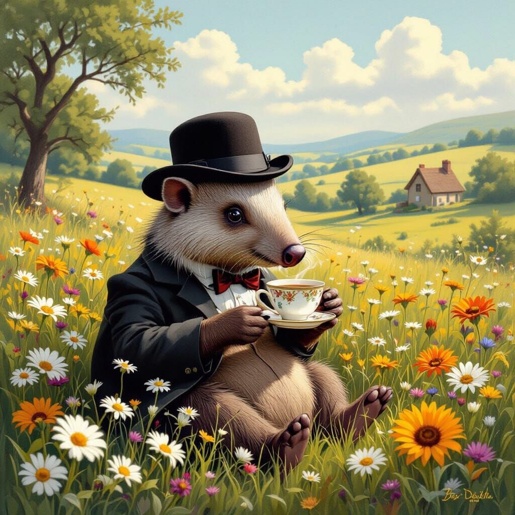Aardvark's Tea Party in a Wildflower Meadow