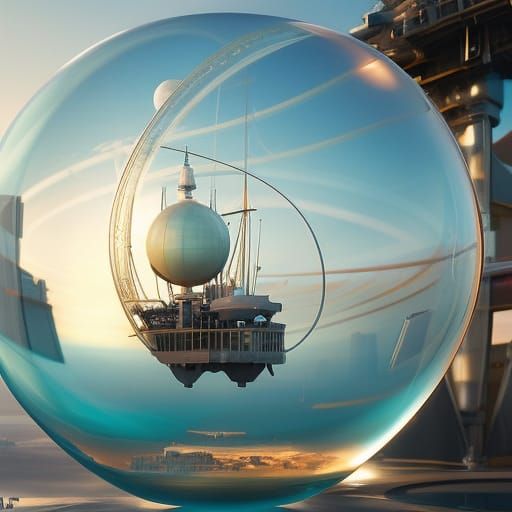Ship Inside Transparent Sphere: Graffiti Art Style