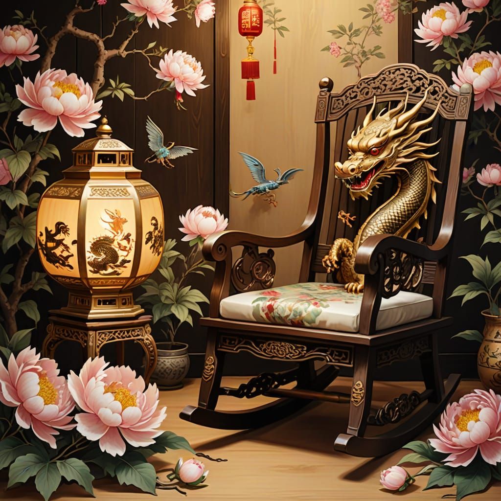 Elegant Chinese Rocking Chair with Dragon Carvings