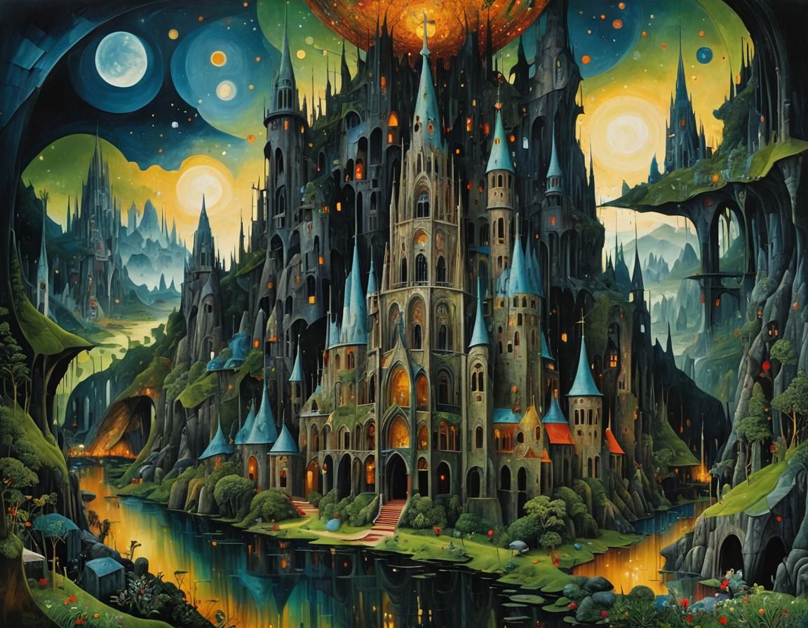 Mystic Cathedral: Hundertwasser and Bosch Style