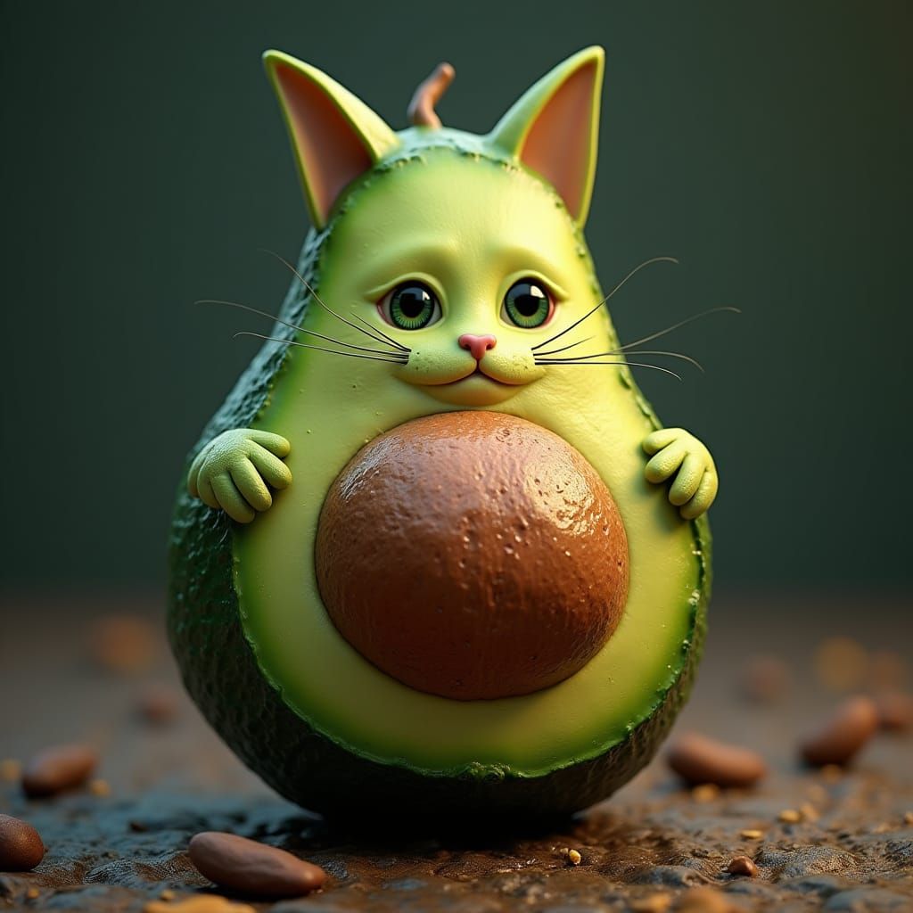 Whimsical Avocado Cat in Vibrant Fantasy World