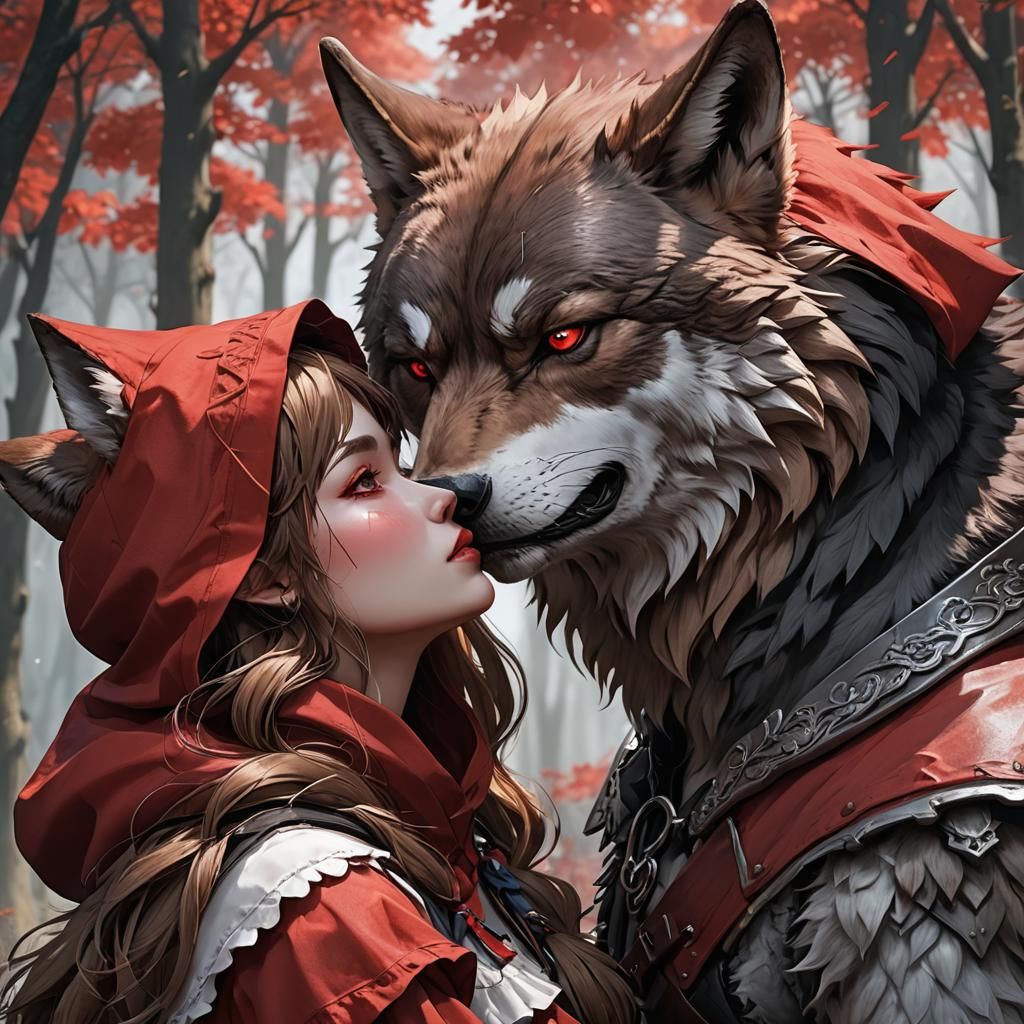 Red Riding Hood and Wolf Man Romance in 3D Anime Art