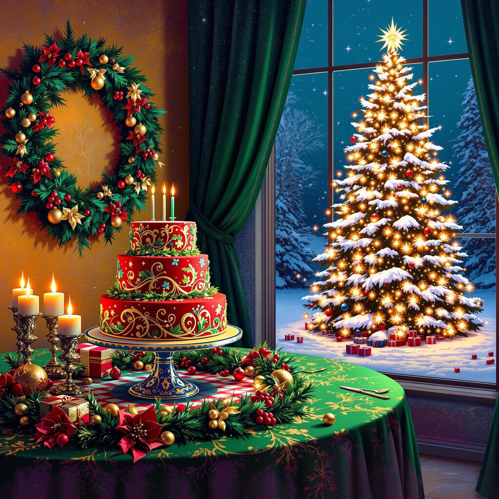 Vibrant Christmas Scene in Street Art Style