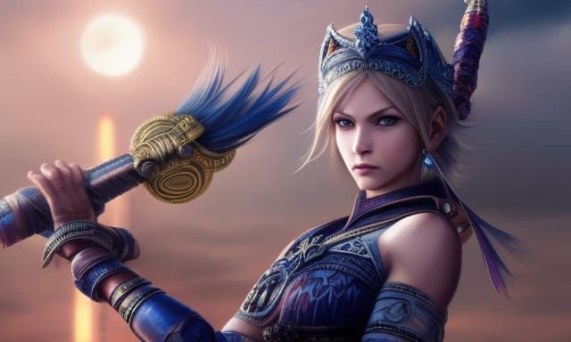 Female Black Mage in Utopian Landscape