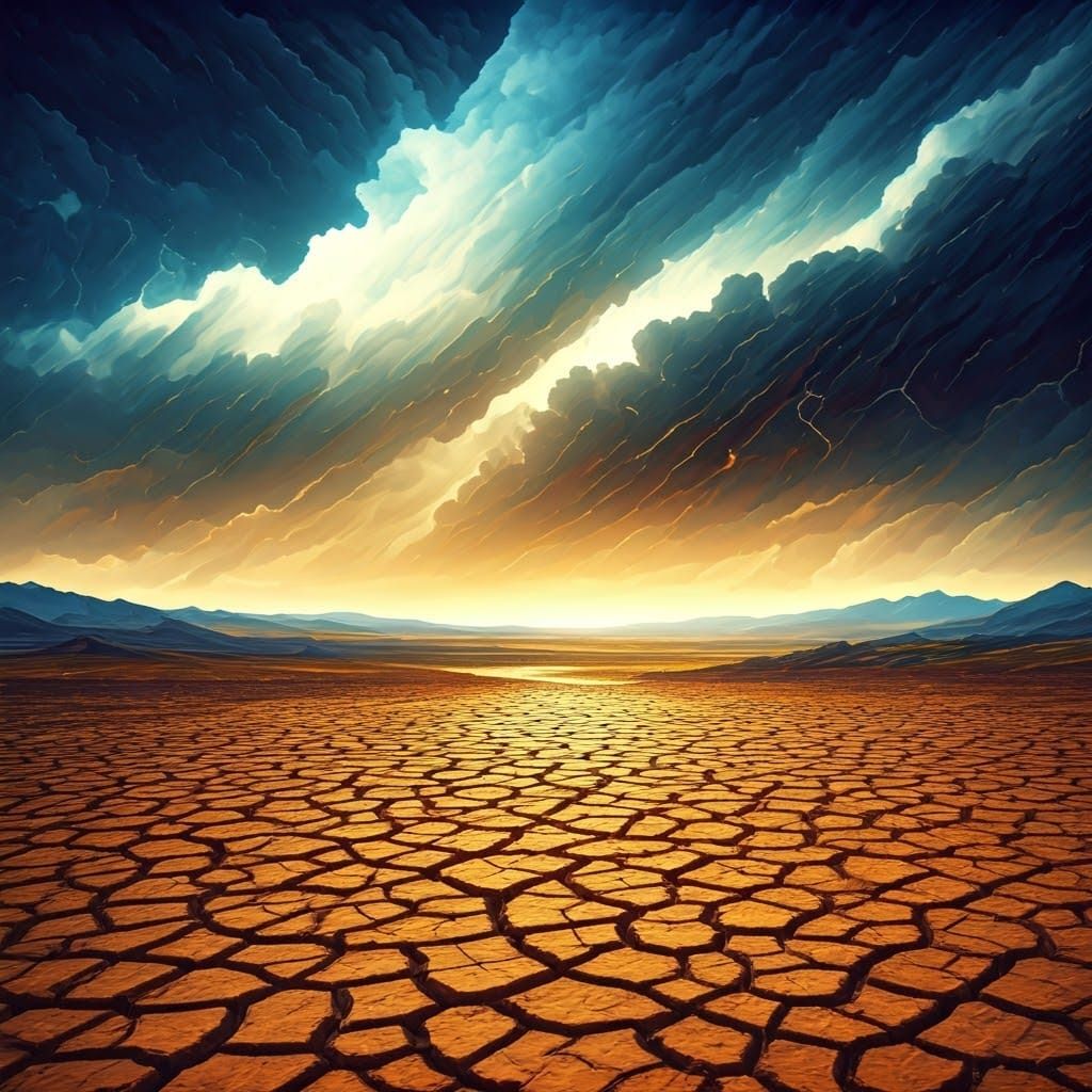 Surreal Stormy Landscape with Encaustic Textures