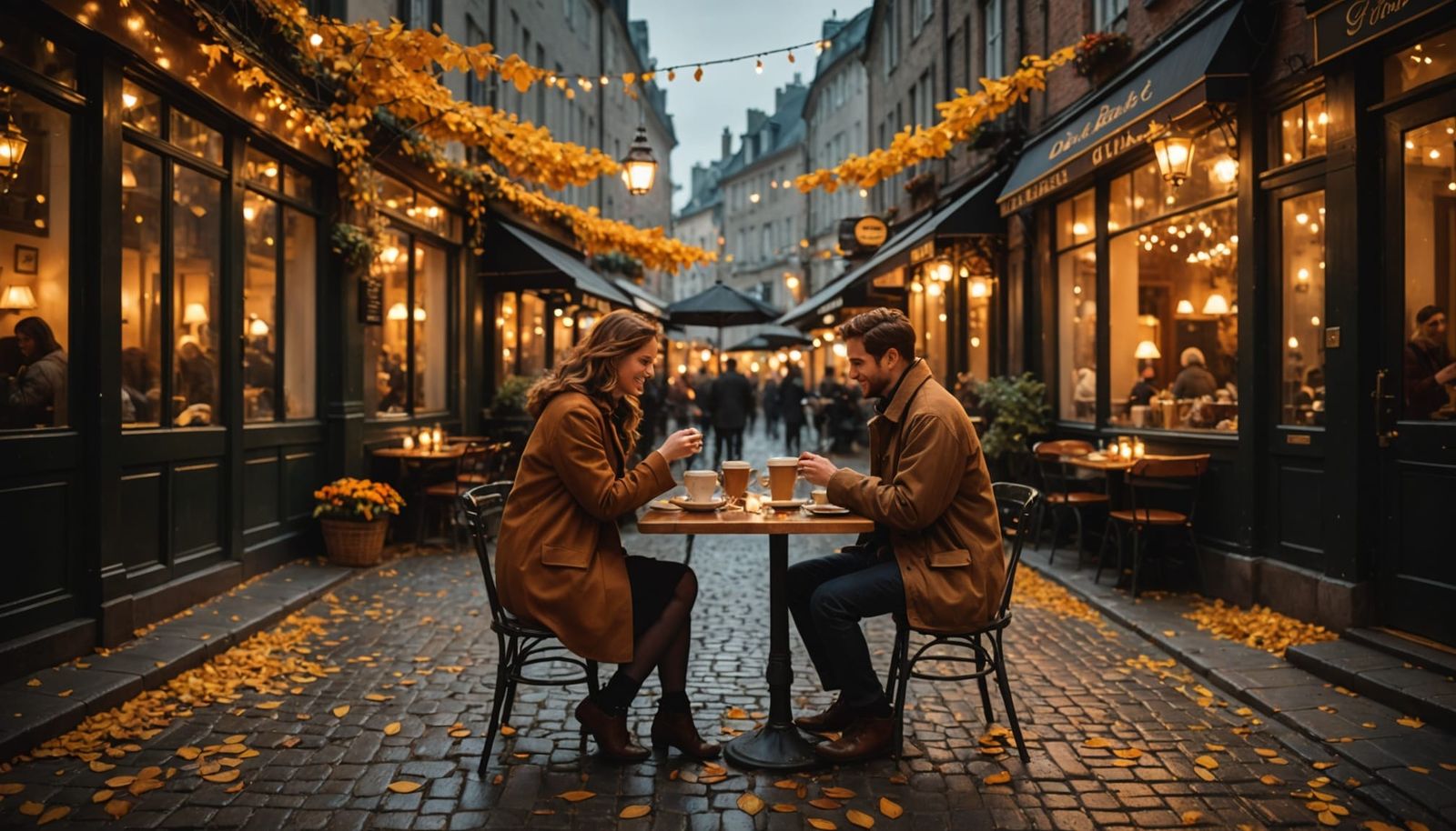 Romantic Autumn Date Night at Outdoor Cafe
