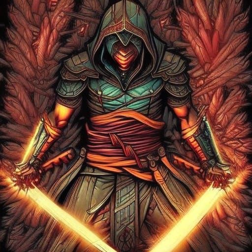 Assassin in Egyptian Pyramids at Night