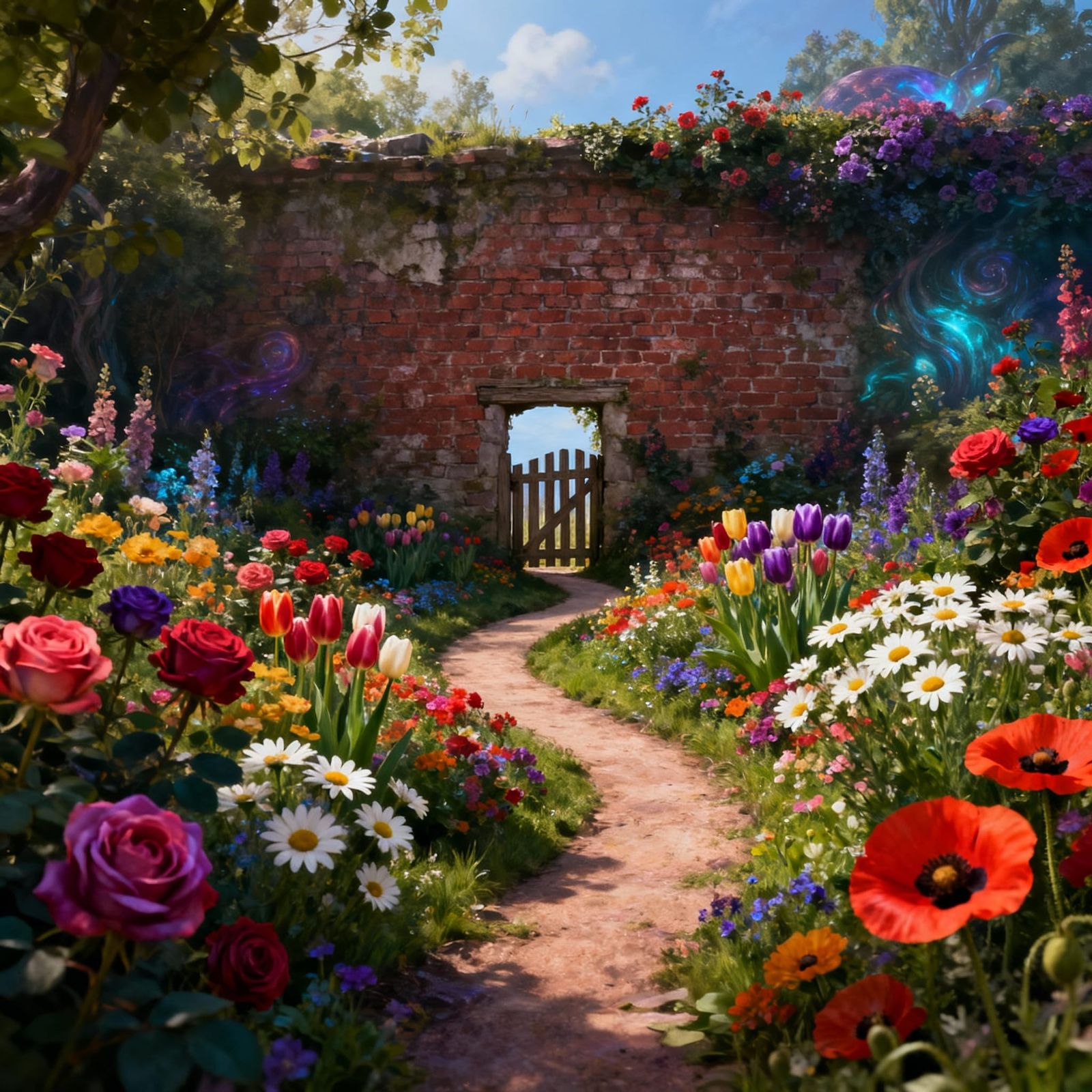 Enchanting Flower Garden Path to a Hidden Gate