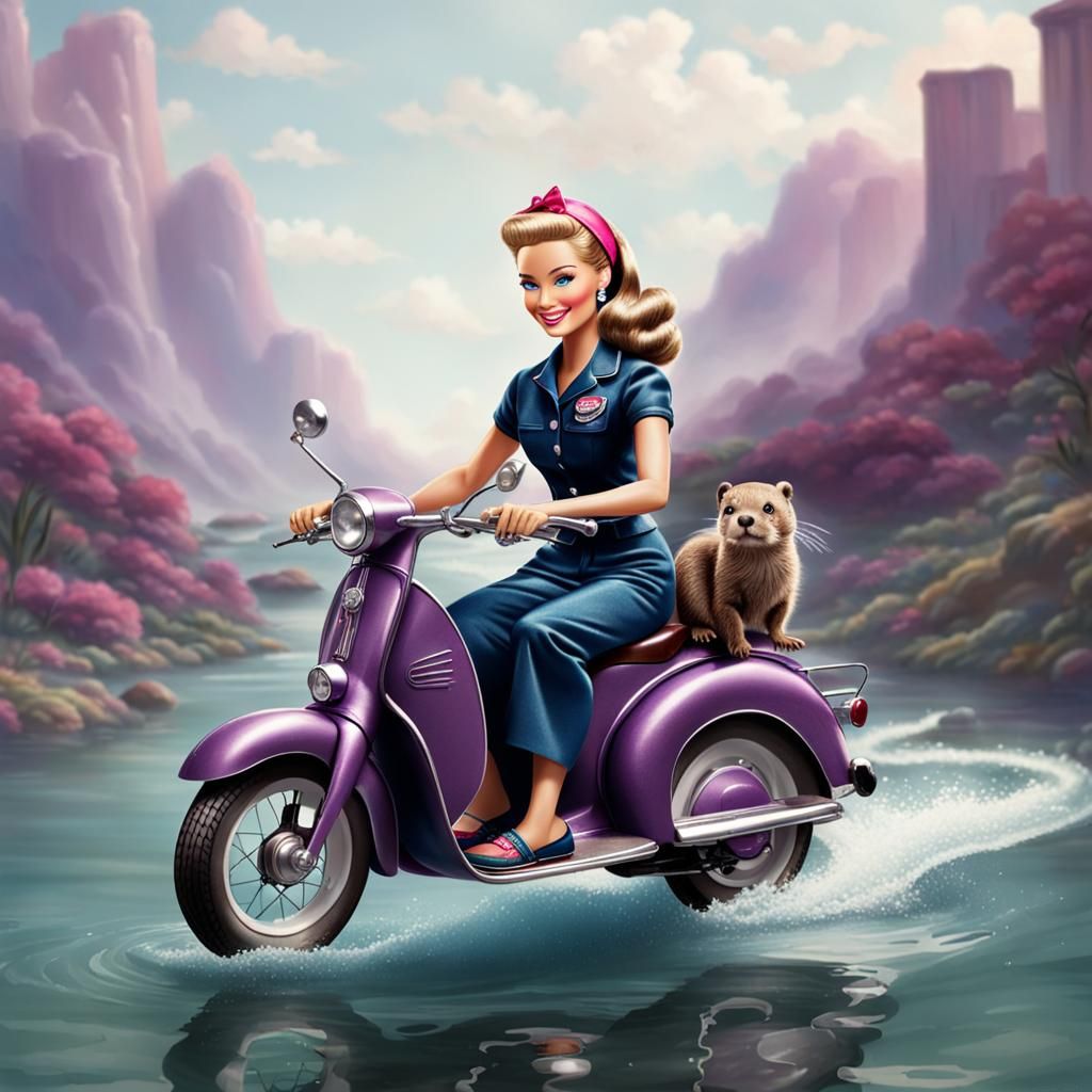 Barbie as 50s Housewife Scooter Ride