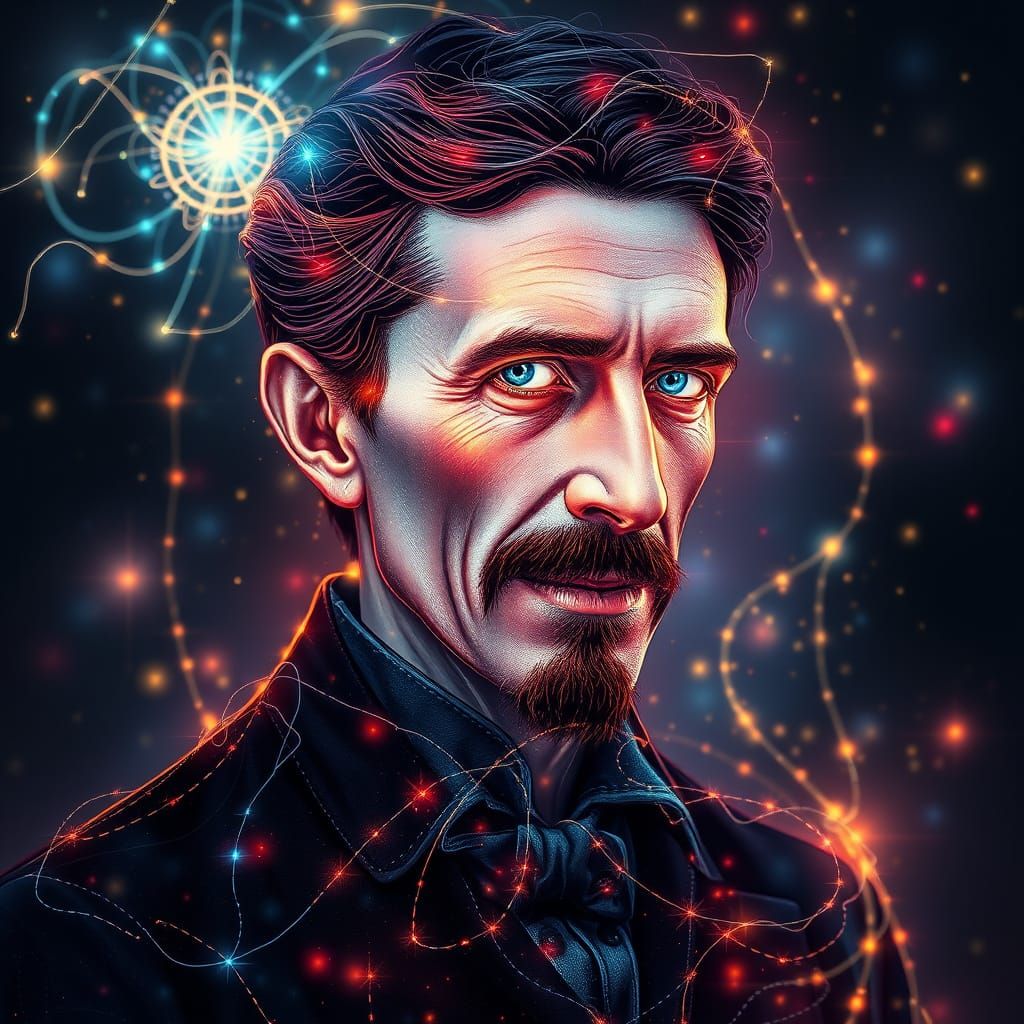 Ethereal Portrait of Nikola Tesla in Dreamlike Aesthetic