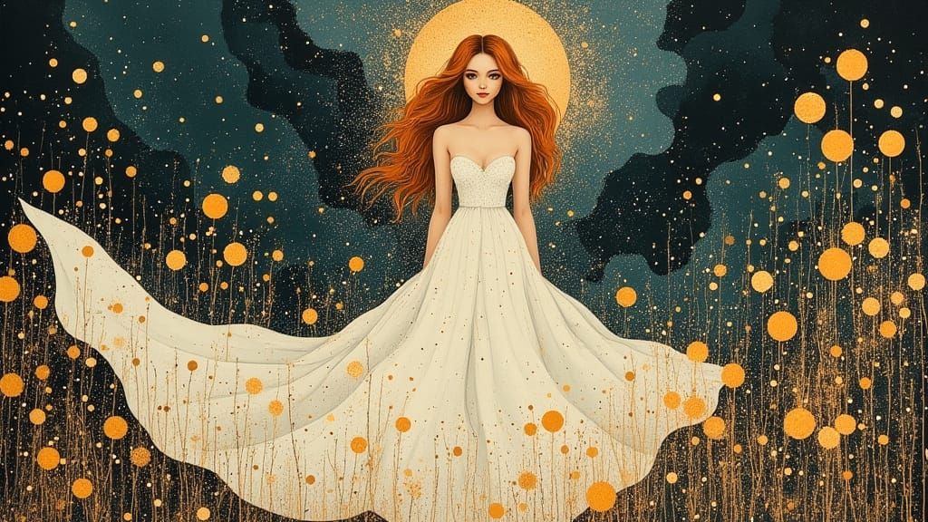 Confident Goddess in a Field of Wildflowers, Shimmering with...