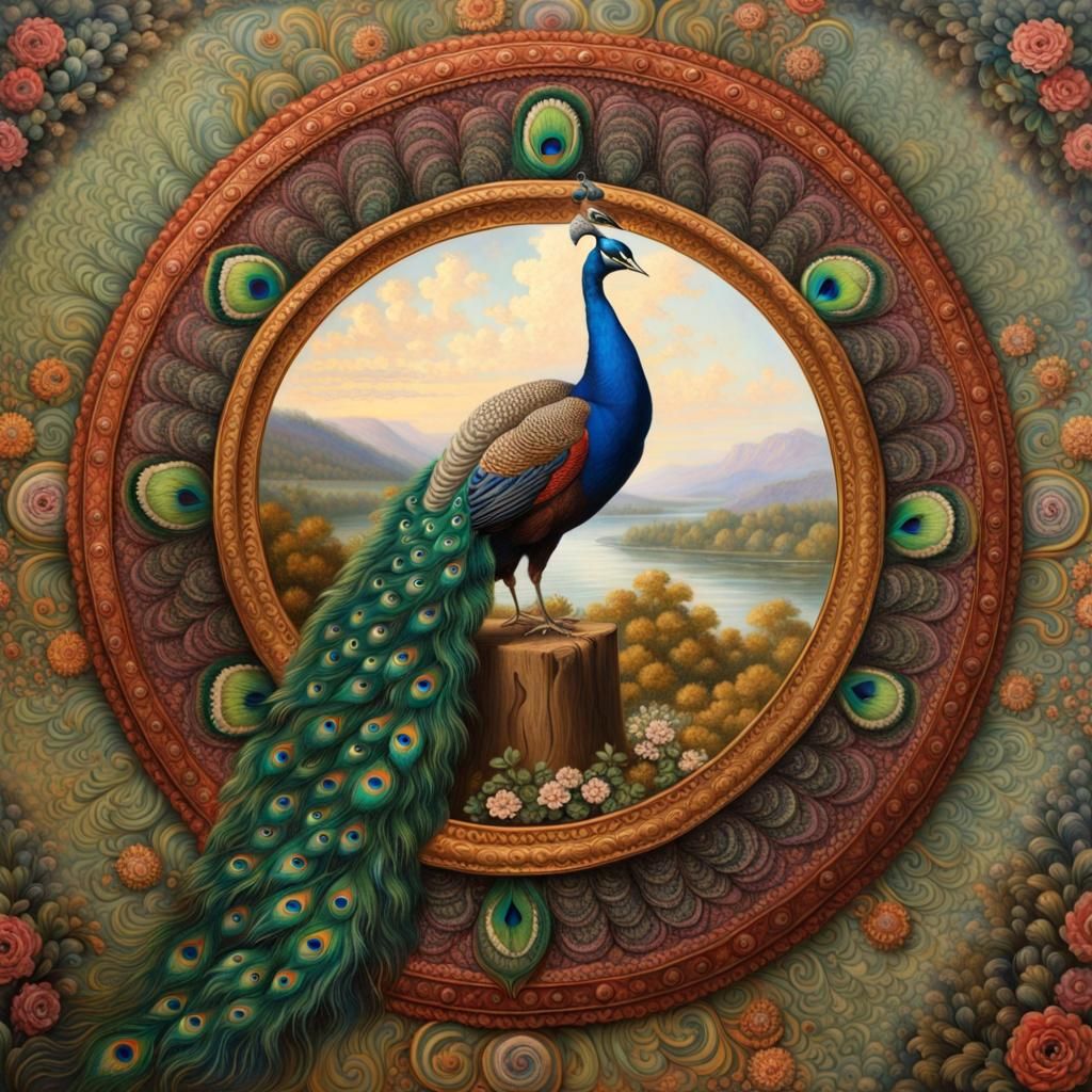 Peacock Mandala in Romantic Impressionist Style